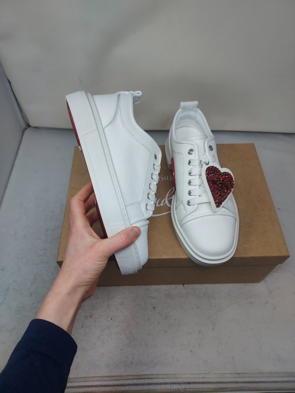 Christian Louboutin WOMENS White Heart Love Adolon Junior White Sneaker